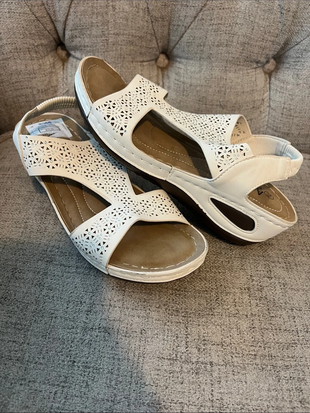 Women's White Laser-Cut Slingback Sandals